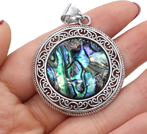 Miniatura 3 de LHJ 4 colgantes de piedra natural, retro, redondos, mezclados, de cristal, base de aleación hueca, para hacer joyas, collares, aretes, Piedra