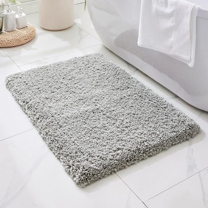 Small Bathroom Rug 17x24 Non Slip Gray Fluffy Bath Mat for Bathroom Floor Washable Plush Luxury Bath Rug for Tub Soft Shaggy Absorbent Shower Mat - Image 4