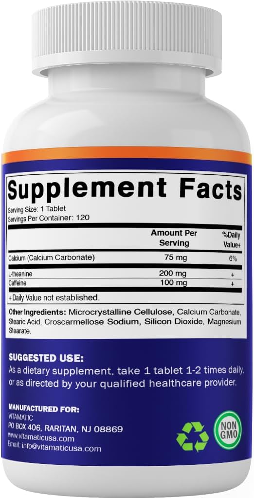 Vitamatic Caffeine Pills with L-Theanine – 300 mg Per Tablet – 120 Vegetarian Tablets (Pack of 2, Total 240 Tablets) - Image 8