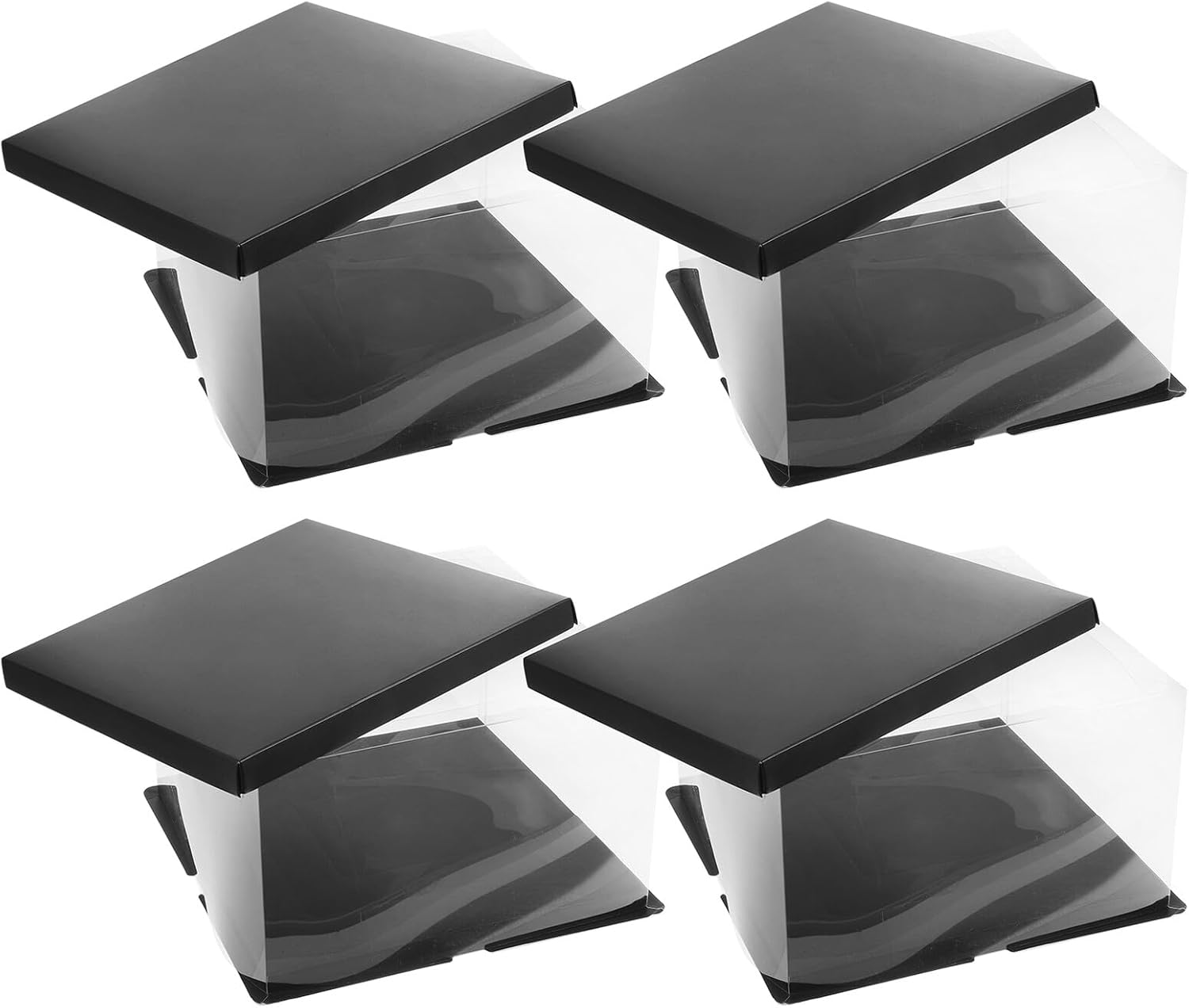 4pcs 10-inch Square Cake Box Birthday Cake Carrier Packaging Display Box Black Single Layer 30x30x18cm for Wedding Party Bakery Holder