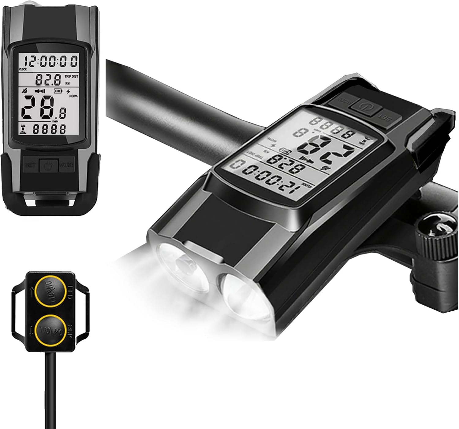 3-in-1 Multifunctional Wireless Cycling GPS Computer, 800lm Bike Lights with Horn,Bicycle Speedometer Odometer MPH KM/H with Waterproof