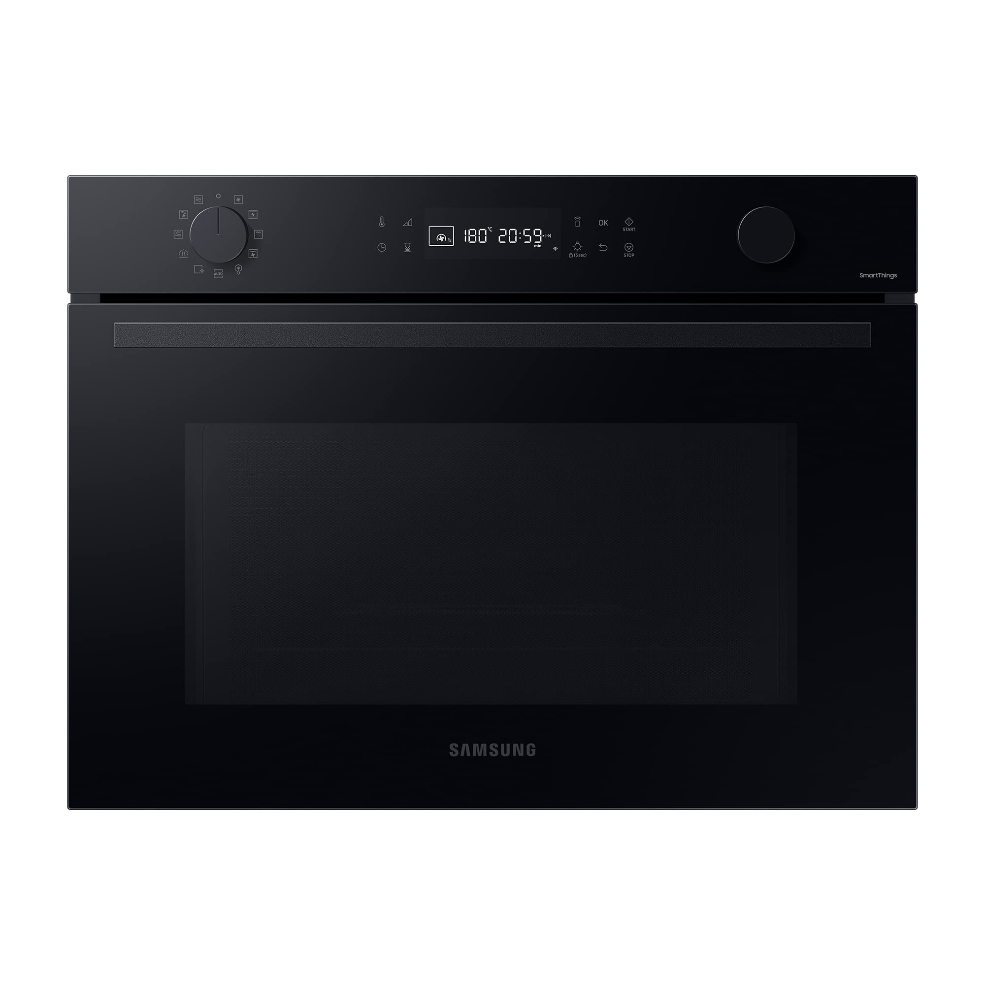 Samsung Kompaktofen mit Mikrowelle NQ5B4553FBK/U1 – 50 ℓ, 45 cm, WiFi, SmartThings Cooking, 20 Automatikprogramme, schwarzes Glas