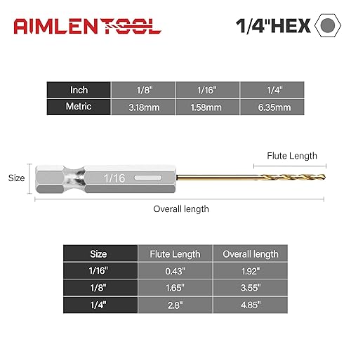 Miniatura 8 de Juego de 13 brocas hexagonales con revestimiento de titanio, punta de 135 grados, juego de brocas de impacto HSS con estuche de almacenamiento para