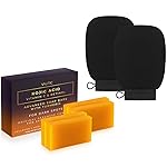 VALITIC 4 Pack Kojic Acid Vitamin C & Retinol Soap Bars for Dark Spot Bundle with 2 Black Exfoliating Gloves for Body Scrubs