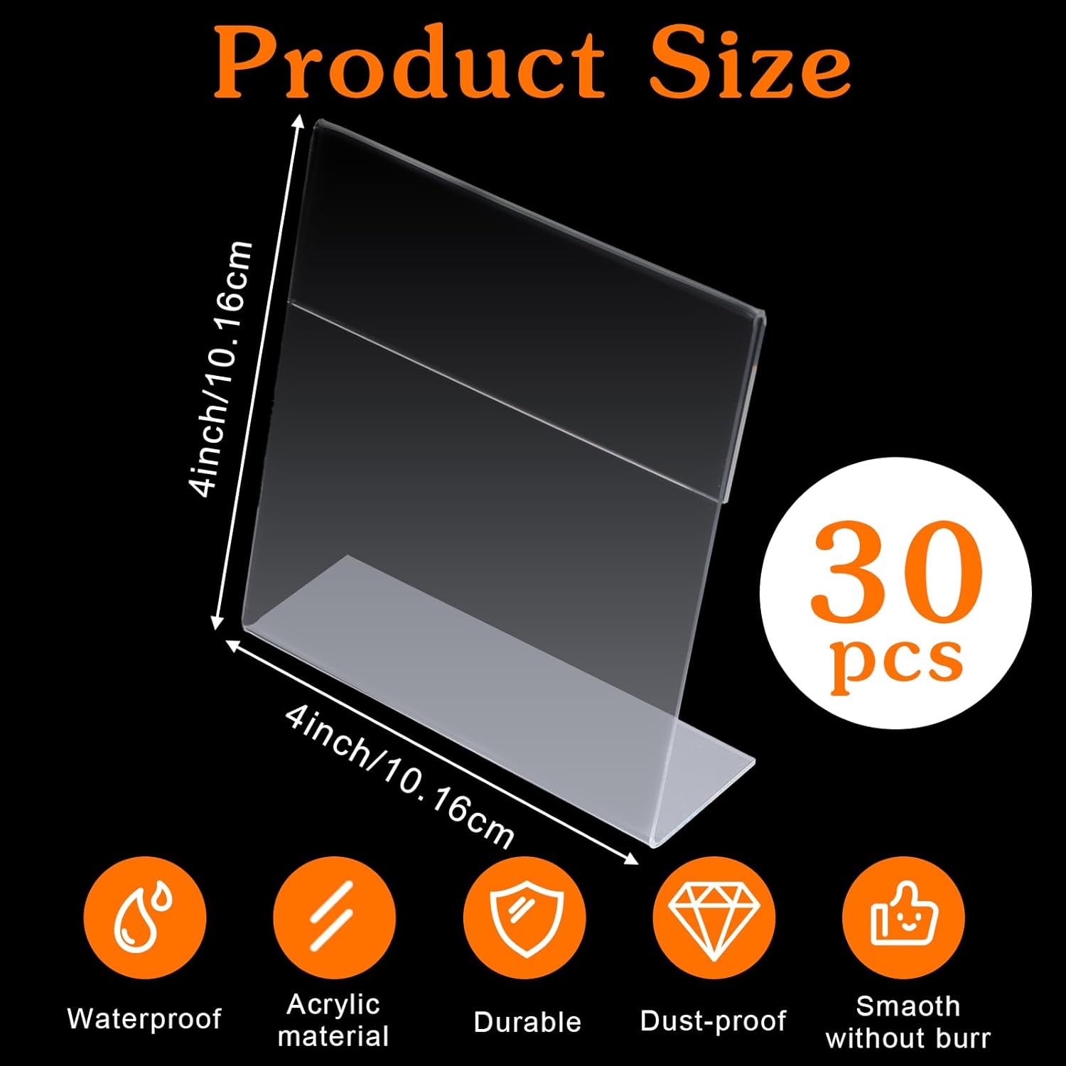 30 Pcs Acrylic Photo Frames 4 x 4 Inch Clear Picture Frames Slant Back Plastic Booth L Shaped Photo Stand Horizontal Small Sign Holder Name Display Stand with Insert for Home Office