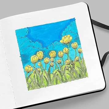 Mifuner Square 5x5 Bleedproof Marker Paper Pad, 110 gsm Alcohol Ink Bristol Paper Sketchbook, Handmade Journal Hardbound 88 Sheets (176 Pages) Markers Ink Mediums Art Sketch Book Blue Waves
