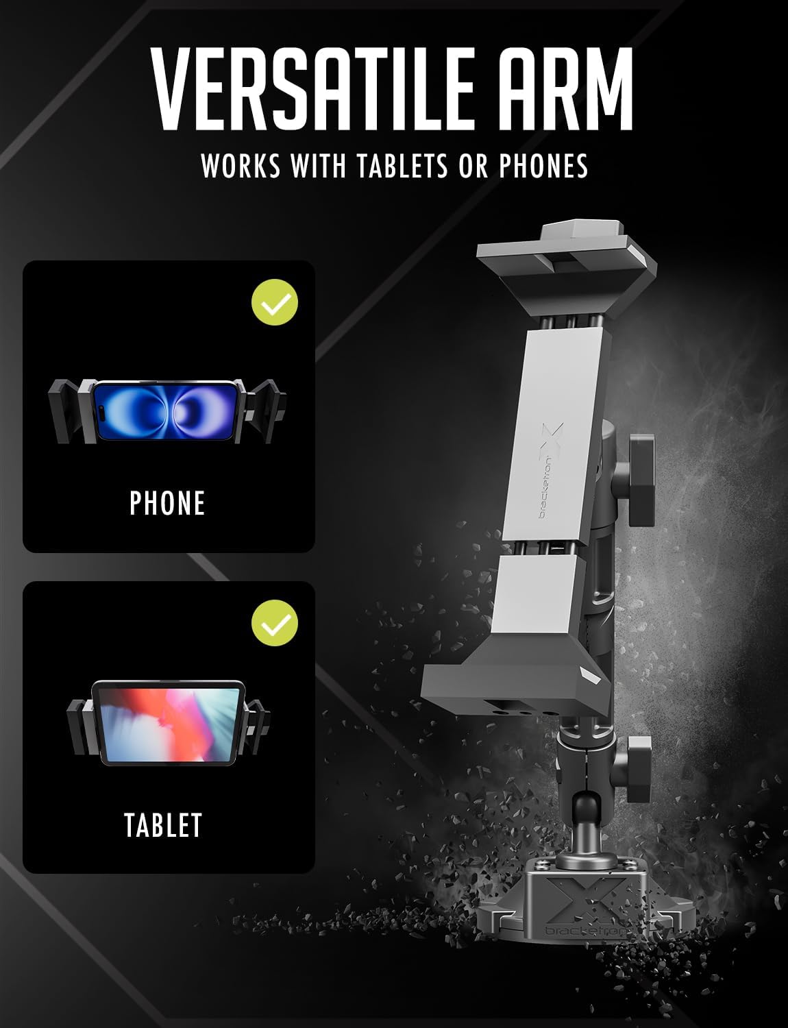 Bracketron HD Tablet Dock PRO Dash and Window Metal Clamp Mount, Universal Tablet Holder for Cars and Trucks, Compatible with Tablets Up to 10 Inches Wide