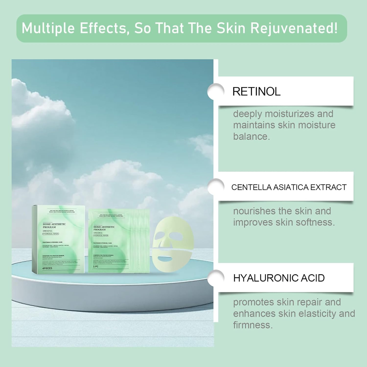 Face Masks Skincare korean, Overnight Mask Deep Moisturizing Elasticity Boost, Hydration Brightening Skin Birthday Party Spa Gift Facial Masks for Women Skin Care(Retinol Collagen Face Mask) 34g x 4ea - Image 8