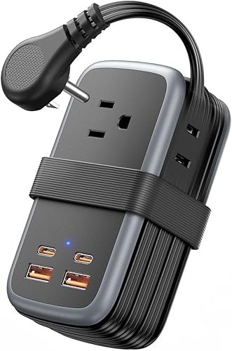 NTONPOWER GAN Ultra - Estación de carga rápida USB de 65 W, regleta de alimentación de viaje 7 en 1 con 3 tomas, 4 USB (2 USB C), cable de extensión