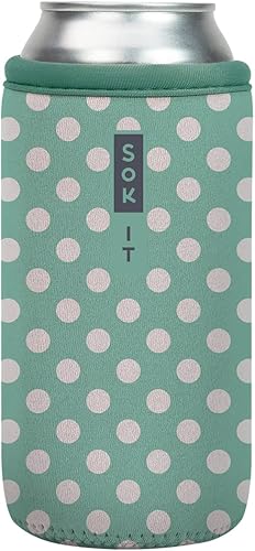 Sok It Can Sok - Funda de neopreno aislada para cerveza y soda (lunares verde azulado, funda para lata de 16 onzas)