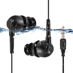 AGPTEK IPX8 Waterproof in-Ear Earphones Coiled Cable Swimming Earbuds with Stereo Audio Extension Cable Wired Black