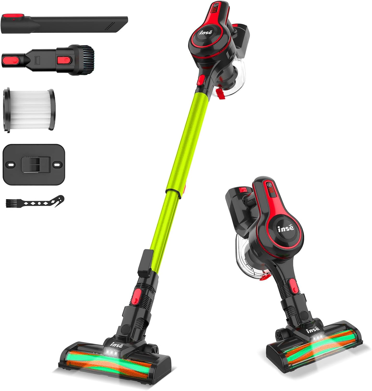 INSE Cordless Vacuum Cleaner, 6-in-1 Rechargeable Stick Vacuum with 2200 m-A-h Battery, Powerful Lightweight Vacuum Cleaner, Up to 45 Mins Runtime, for Home Hard Floor Carpet Pet Hair-N5S Canary