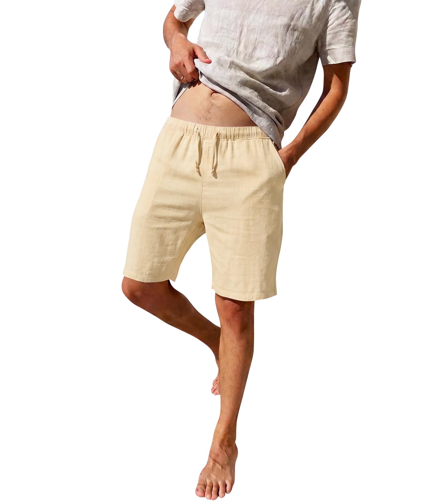 Zetieny Kurze Hosen Herren Freizeithose Sommer aus Leinen mit Gummizug | Leichte Herrenshorts mit Taschen, Atmungsaktiv Freizeitshorts für Strand Urlaub und Alltag, Lässig, Elastische Taille