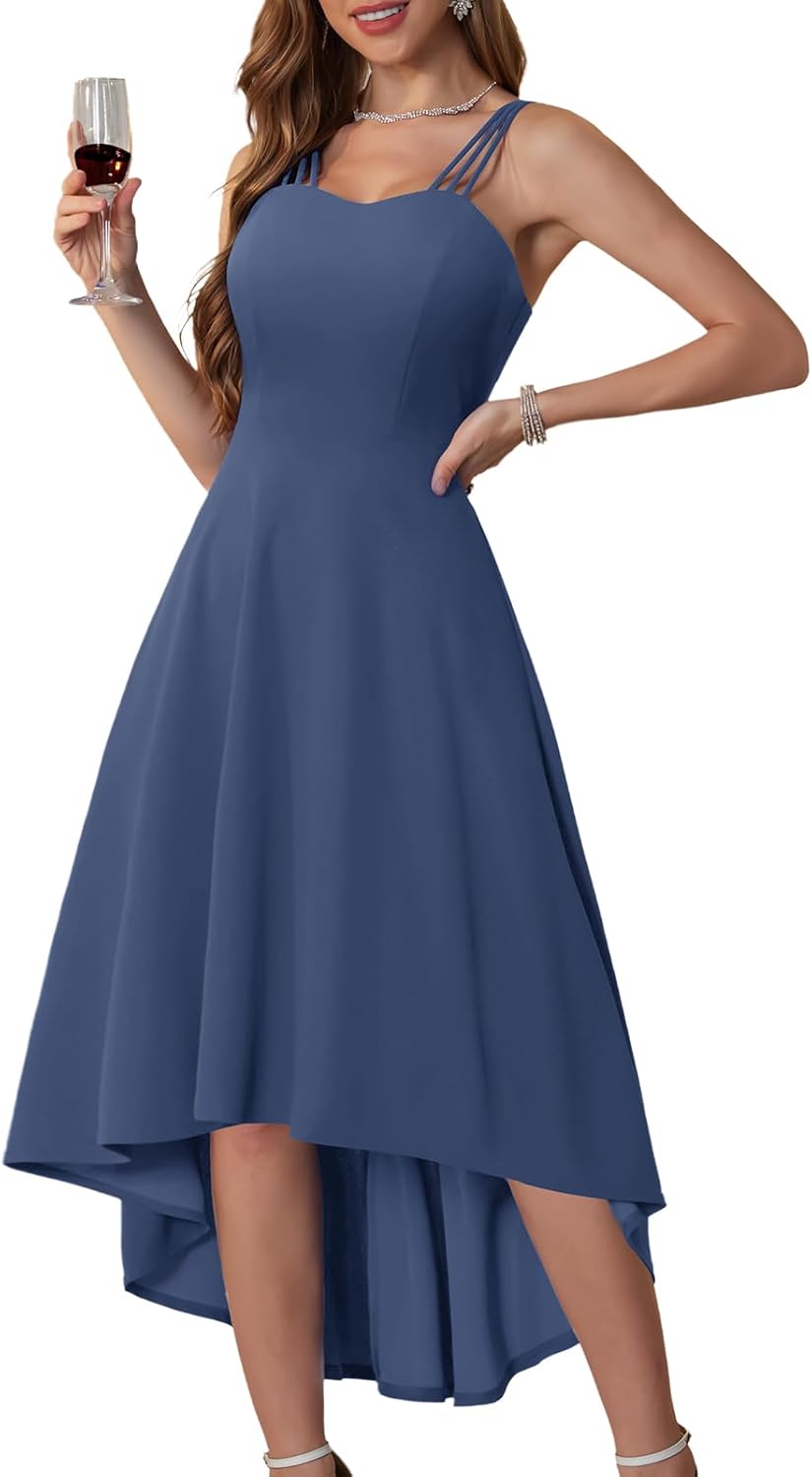 DRESSTELLS Women's Cocktail Dress 2026 Formal Wedding Guest Bridesmaid Evening Hi Low Church Prom Fit Flare Dress