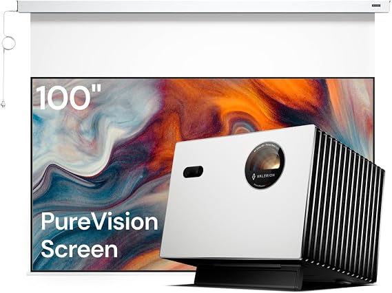 Anti-Speckle Home Theater Bundle: Valerion Plus2 4K Triple Laser Projector with 100 Motorized PureVision Screen