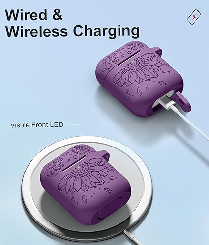 Miniatura 3 de Compatible con funda para AirPods y funda para Airpods de 2 generación, cubierta de piel grabada con girasol compatible con Apple AirPods 21 funda