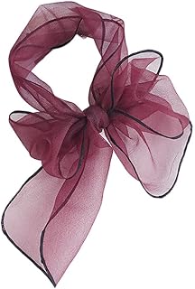 Satin Head Vintage Feel Small Neck Ladies Silk Designs Elegant Scarf Gray and Black Pattern Scarfs for (Red, One Size)