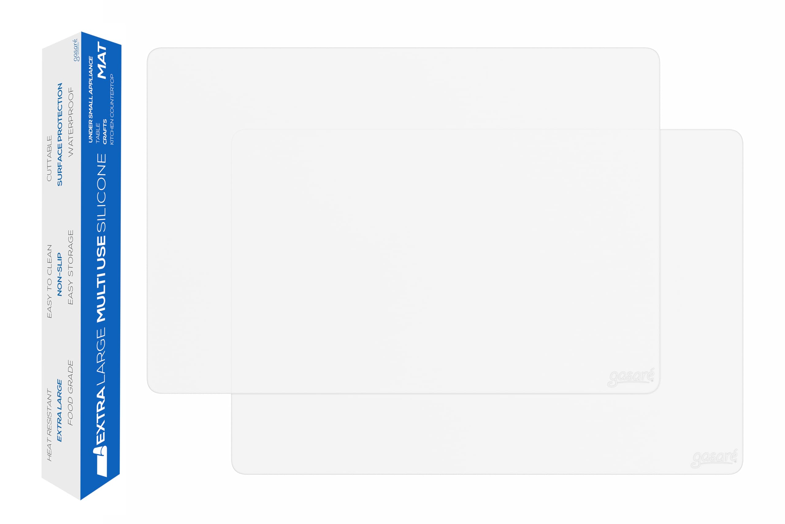 GASARÉ, Set of 2, Extra Large, Thick, Silicone Mats for Kitchen Counter, Heat Resistant Mats, Countertop Protector, Non-Slip, Easy to Clean, 25 x 17 Inches x 1.4mm, White
