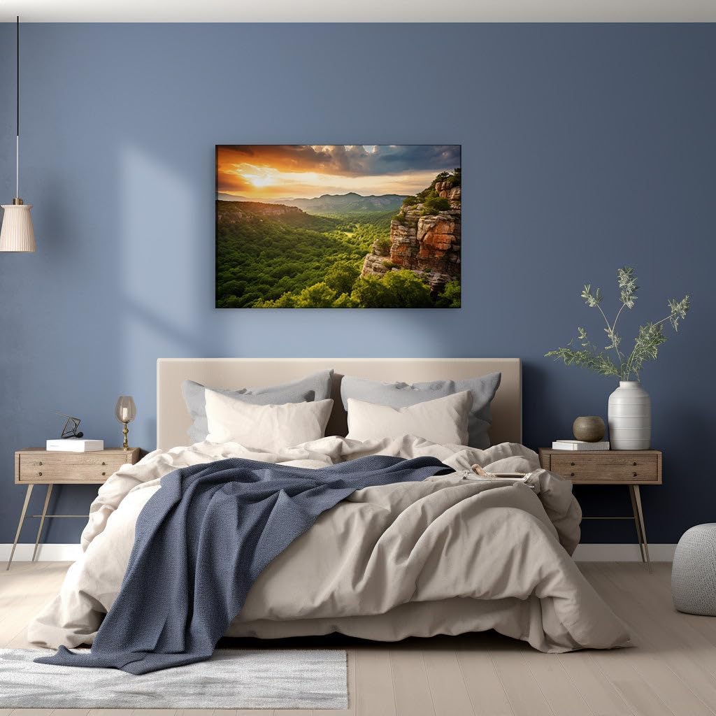Canvas for Living room. Sunset Serenade: Witnessing Nature's Majestic Beauty in the Mountain's Embrace, 27 x 18 inch Canvas Wall Art - Beach Sunsets And Sunrises - Modern Home Decor