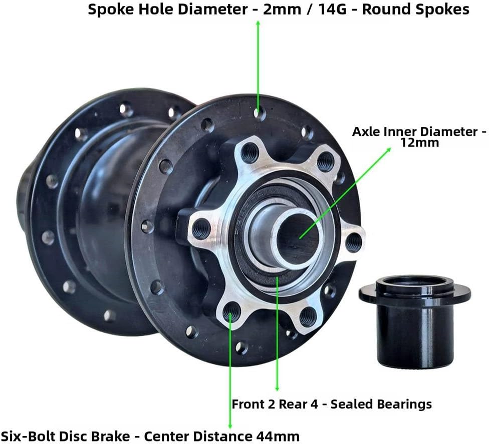 Lightweight Bike Hub 24 Spoke Holes 12mm Thru Axle 100x12mm 142x12mm For 11/12 Speed 6 Bolt Disc Mount With Sealed Bearings(Front and Rear)