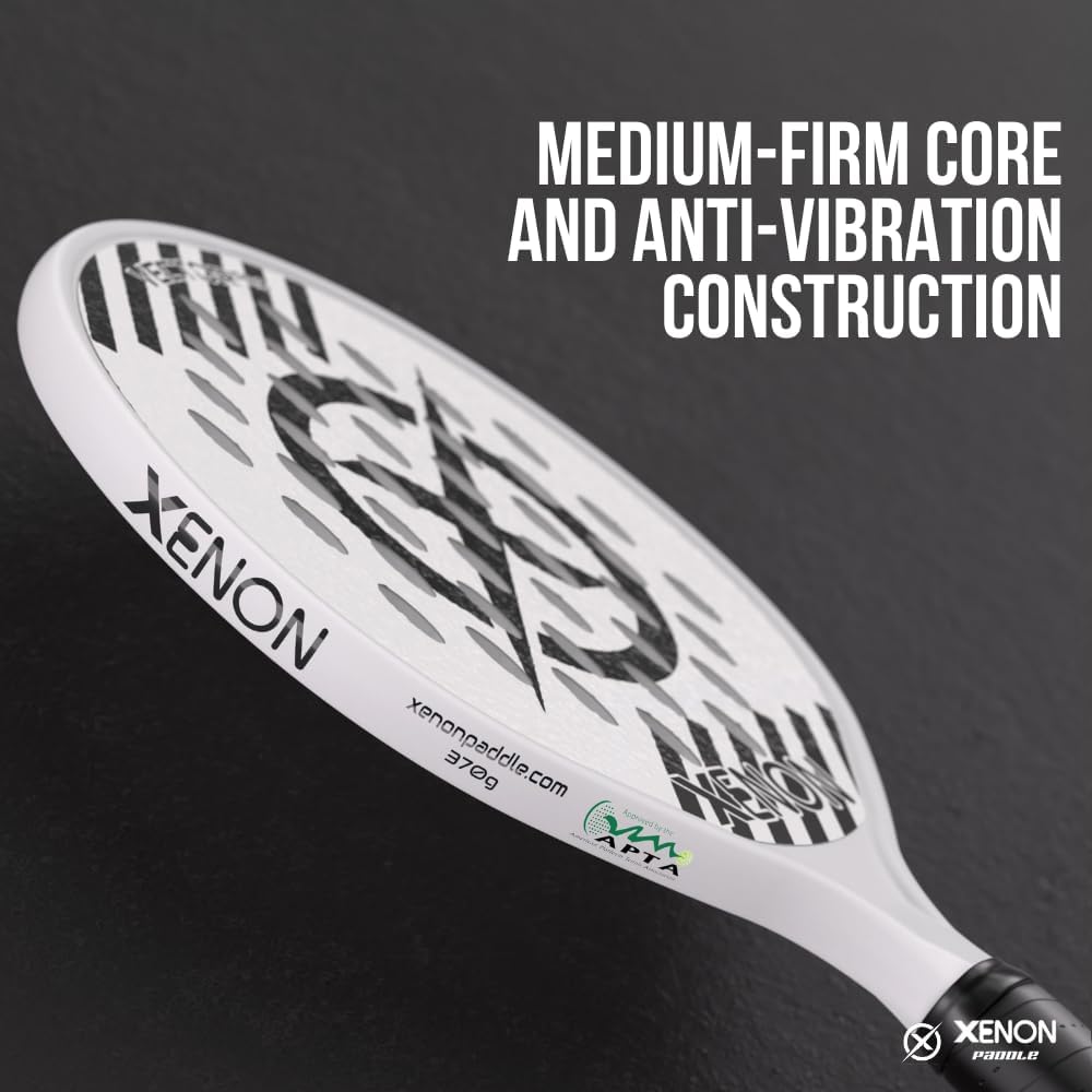 Vector Pro Spin Max Version 2 Platform Tennis Paddle by Xenon Paddle, Oversize Head, Even Balance Point, Medium Firmness Foam Core, Power and Control, 4.25” Grip, White