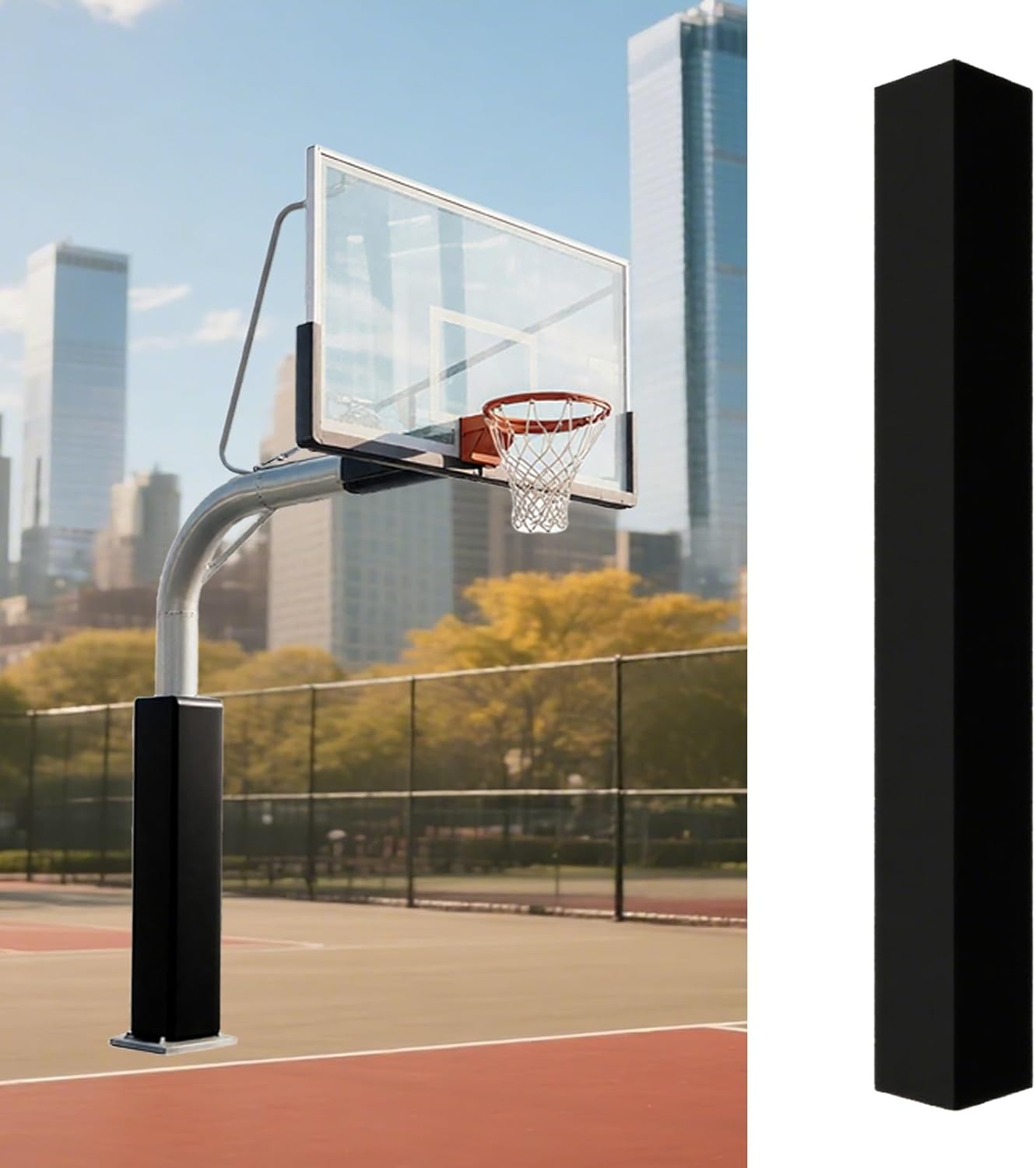Square Protective Pads for Basketball, Outdoor Volleyball Pole Protective Pads, 70.9in Tall Basement Pole Wrap Column Cover, Basketball Pole Pads for Playgrounds(Black,15x15cm/5.9x5.9in)