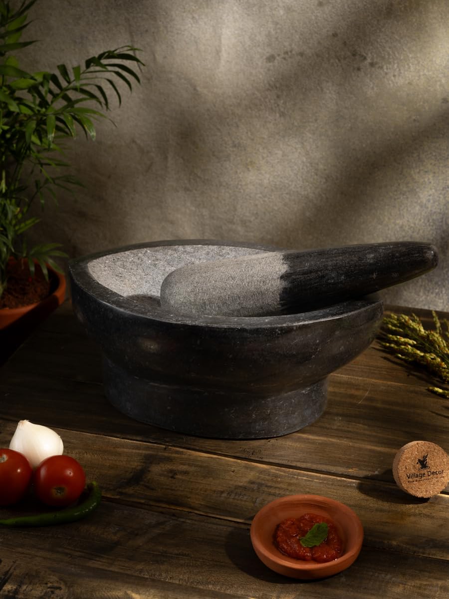 Village Decor Black stone Mortar & Pestle/Nanni Kalvam (Polished)-image-13