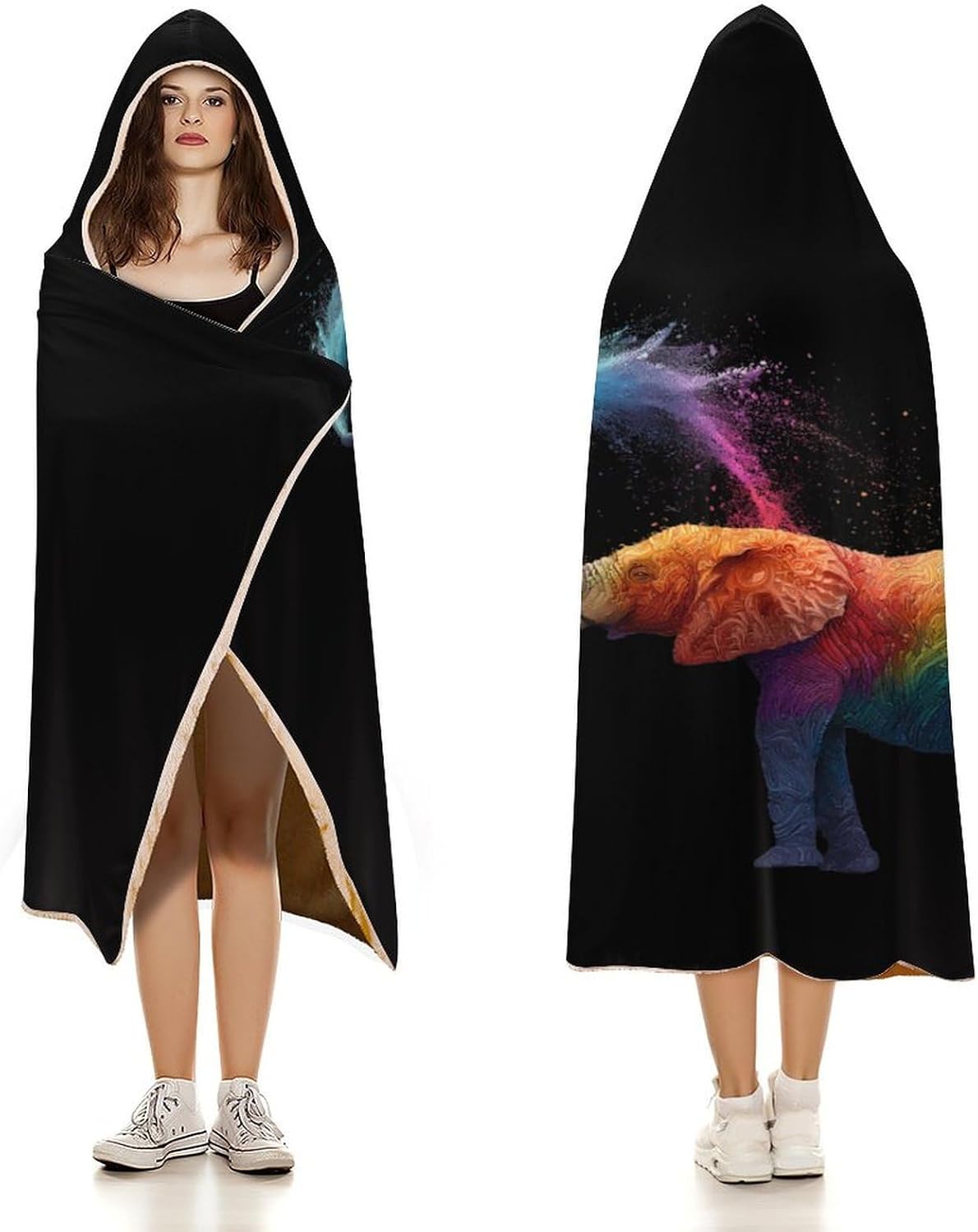 Colorful Elephant Wearable Blanket Oversized Throw Cape | Cozy Hooded Blanket Gifts for Women Men