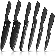 D.Perlla Knife Set 6-Piece Stainless Steel Kitchen Knife Set Sharp Non-Stick Non-Slip Chefs Knife Black