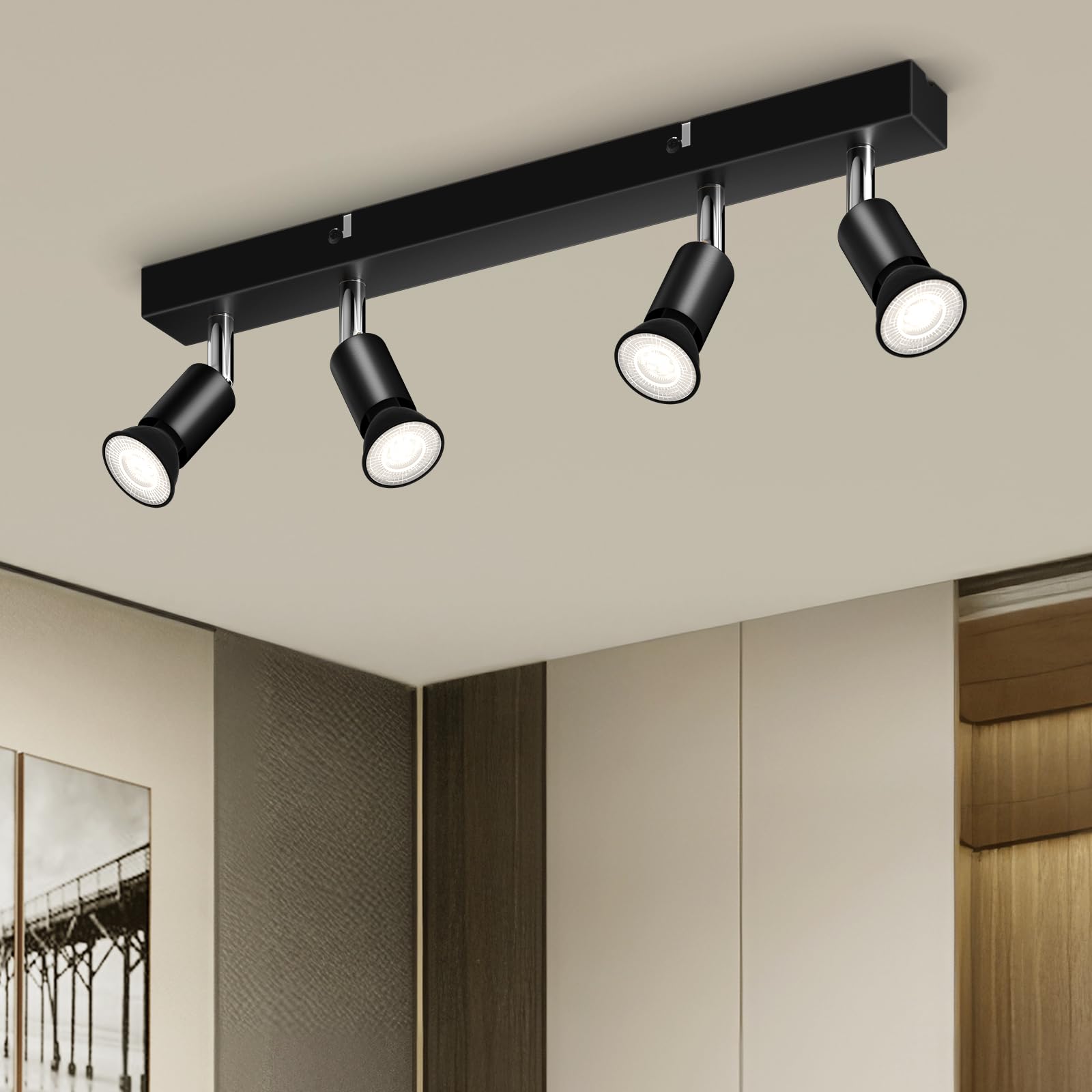 Ketom Deckenlampe Strahler Deckenleuchte Schwarz, LED Deckenstrahler 4 Flammig GU10, Modern Mini-Design Spotleuchten & Spotbalken, Längen: 43cm/17inch, Ohne Leuchtmittel