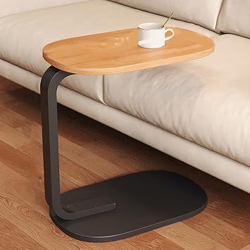Wooden C Shaped End Table, Modern C Tables End Table for Sofa and Bed,Couch Tables That Slide Under for Living Room and Bedroom,Side Desk Sofa Tray,Wood