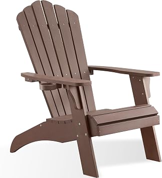 Psilvam Oversized Adirondack Chairs with Cup Holder, Brown