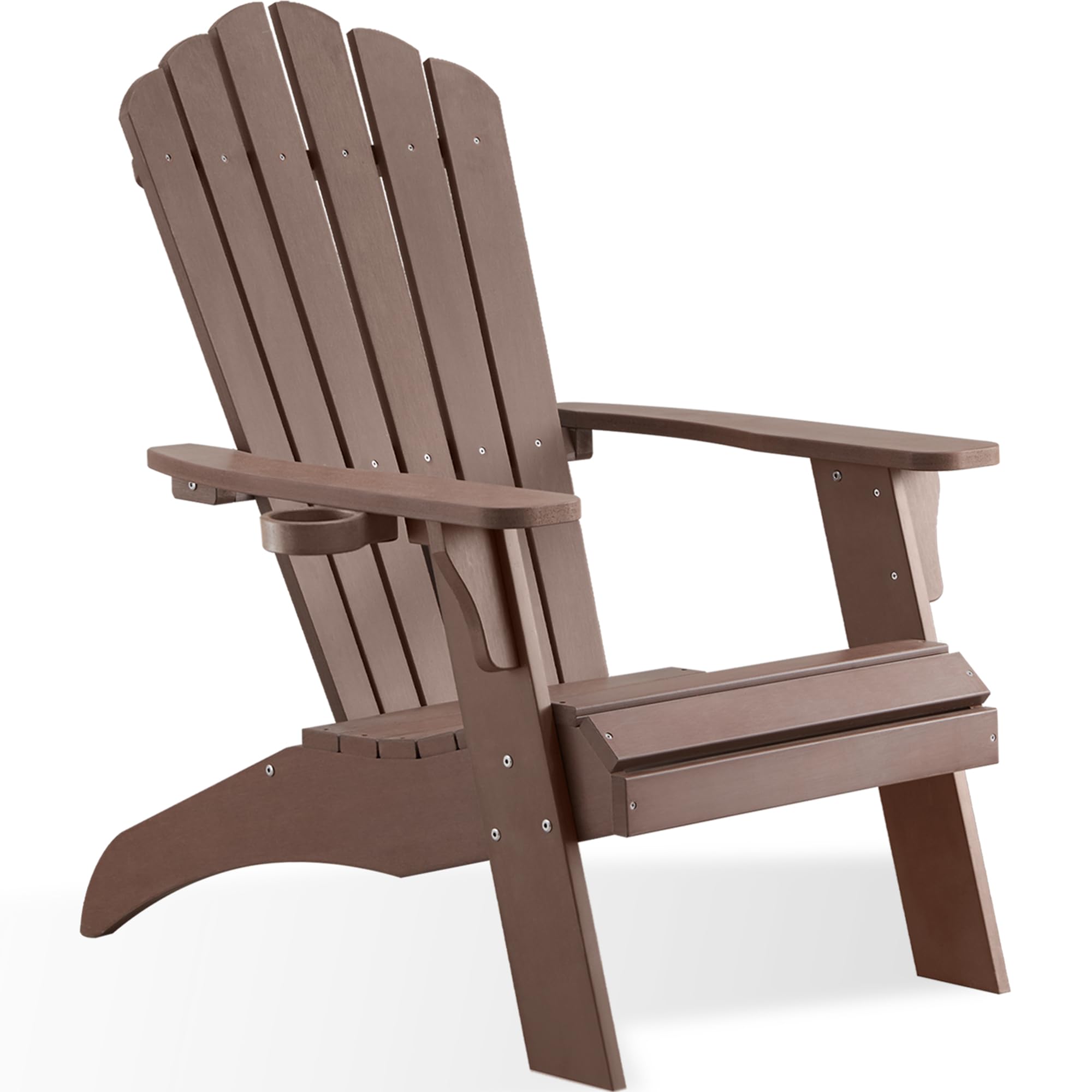Psilvam Adirondack Chair, Oversized Poly Lumber Fire Pit Chair with Cup Holder, 350Lbs Support Patio Chairs for Garden, Weather Resistant Outdoors Seating, Relaxing Gift for Father & Mother (Brown)