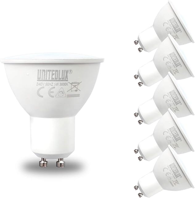 UNITEDLUX GU10 LED Light Bulbs 5W, 45W Halogen Bulb Equivalent, 450lm 3000k Warm White, AC 220-240V Spotlight Bulb for Living Room Bedroom Kitchen Bathroom 6-Pack [Energy Class A+]