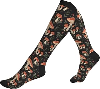 Amanita Mushroom And Heart Shapes 3 Print Compression Socks For Women Men 15-20 Mmhg Circulation Knee High Socks Best Support For Nurse Running Travel 3 Black