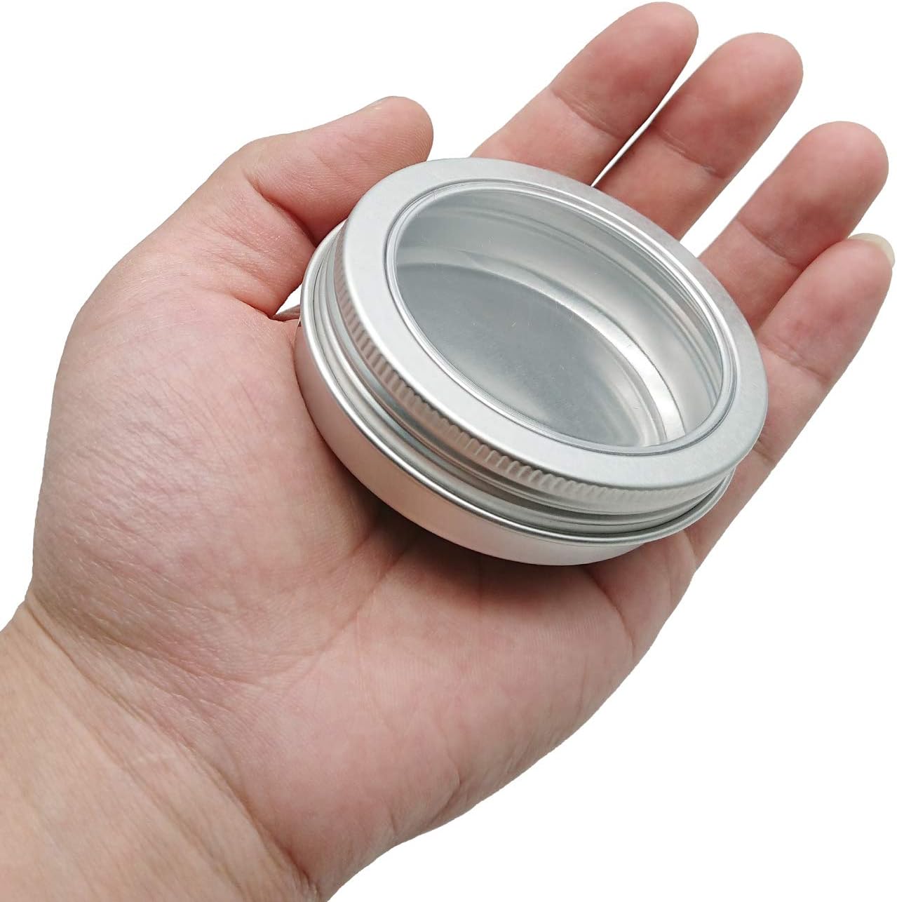 2 Ounce Aluminum Tin Jar 60 ml Refillable Containers Clear Top Screw Lid Round Tin Container Bottle 20 Pcs for Cosmetic,Lip Balm, Cream
