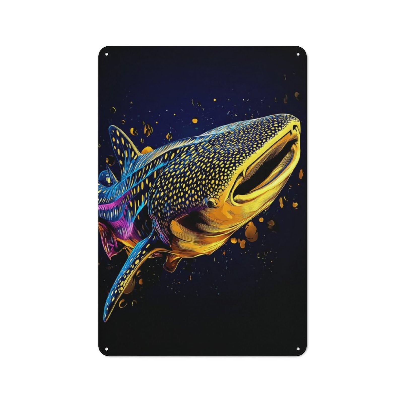 Junmoney Whale Shark In Neon Colors Nostalgic Metal Wall Sign 30X20cm, Classic Pub Decor For Bar, Kitchen, Garage Or Games Room
