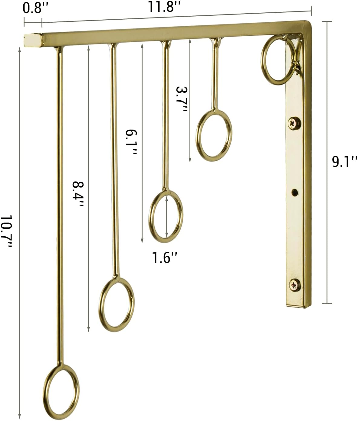 MyGift 3 Pack Wall Mounted Gold Tone Metal Garment Rack with 5 Hanging Rings, Sturdy for Clothing Display, Retail Clothing Organizer, Wall Hanger for Clothes Coat for Entryway, Mudroom, Bedroom