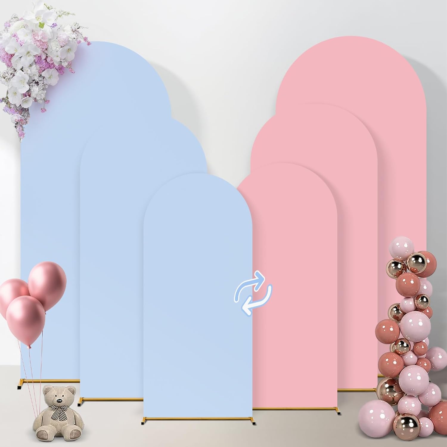 Arch Backdrop Cover, Wedding Arch Cover Spandex Fitted Cover for Photography Studio Stretchy Backdrop Cover for Birthday Baby Shower Ceremony Banquet (White+Beige, 6+6.6+7.2FT)