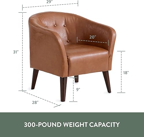 Miniatura 17 de Edenbrook Collins - Silla tapizada con botones y patas de madera para sala de estar, piel sintética gris Piel sintética de color gris.,Cuero de