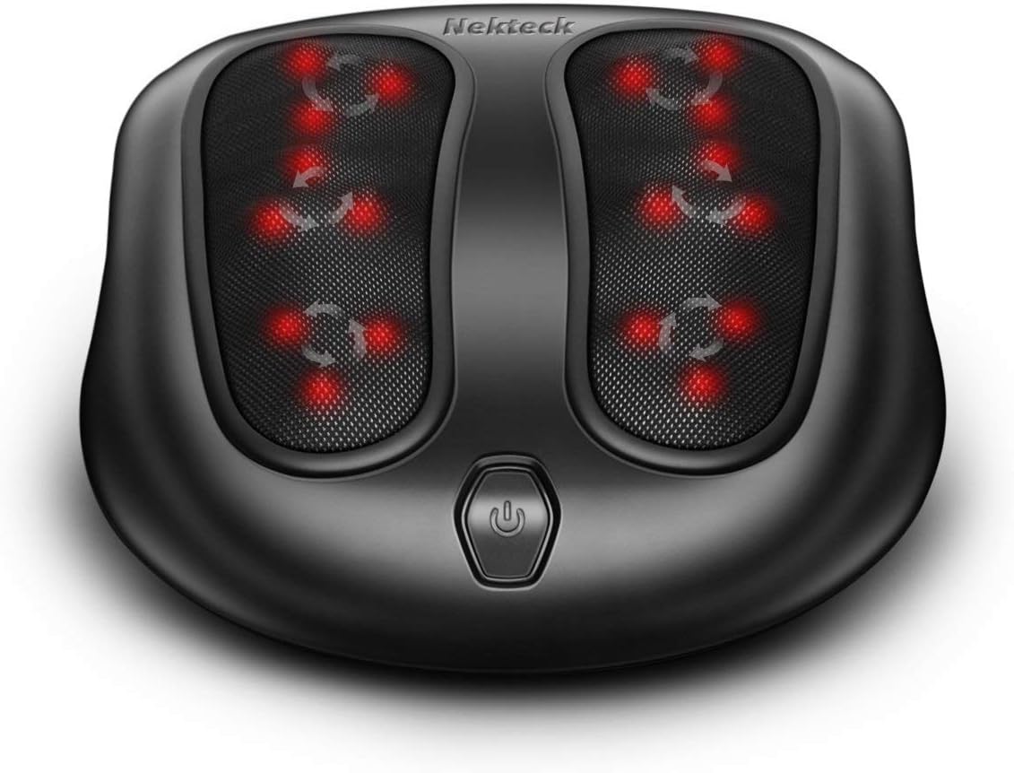 Nekteck Foot Massager with Soothing Heat, Shiatsu Heated Deep Kneading Foot Massager Machine for Plantar Fasciitis, Built-in Infrared Heat Function and Power Cord - Black (Renewed)