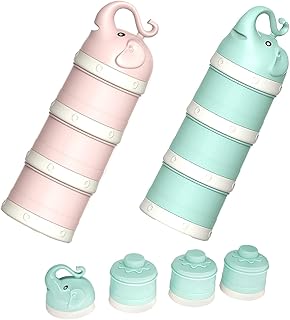 2 PCS 3-Layers Baby Milk Powder Dispenser, Milk Powder Pots,Formula Dispenser Portable Milk Powder Formula Dispenser Container Pot Box Milk Cans Snack Storage Box for Travel(Pink + Green)