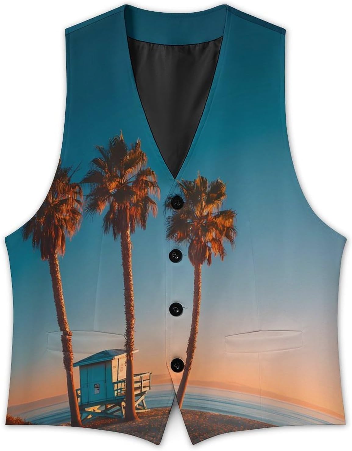 Palm Tree And Cottage Men's Suit Vest Formal Vests Casual Dress Fit Waistcoat Casual Tuxedo for Business