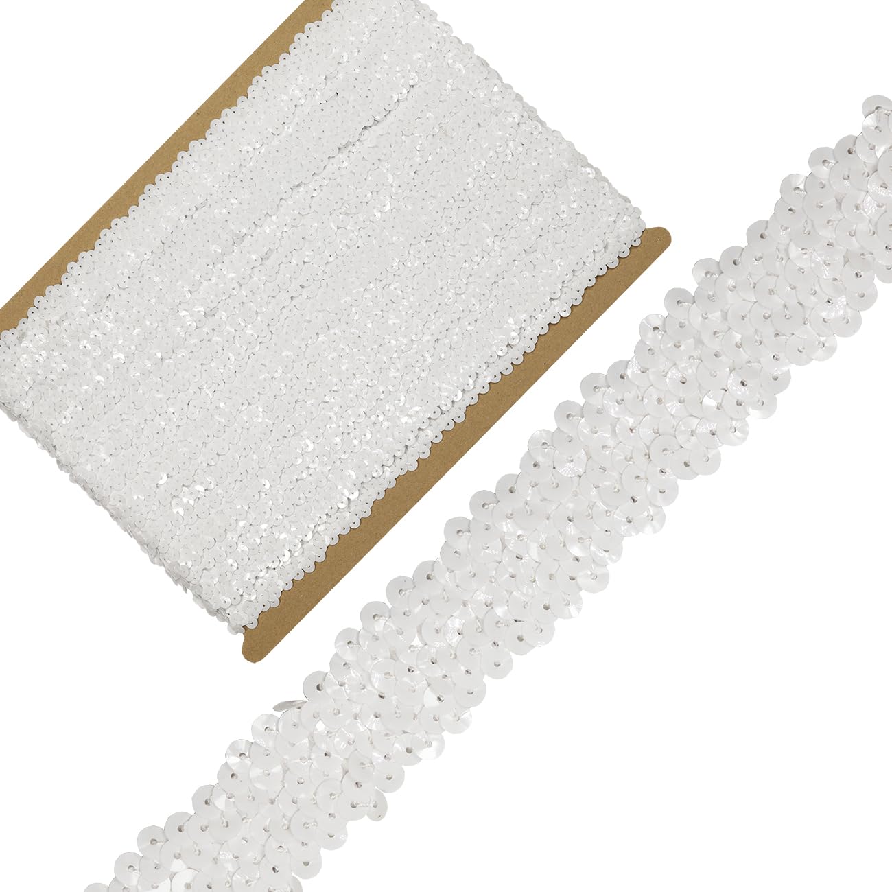 Length10 Yards，Wide 1.1 Inch White Elastic Sequin Ribbon Trim for Sewing Dress Dance Costumes Headband (White-A-30mm)