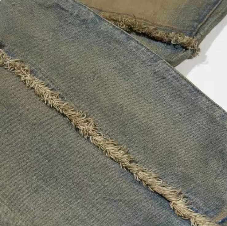 Men's Loose-Waist Denim Jeans with Frayed Edges and Layered Legs, Casual and Retro Men's Denim Pants4
