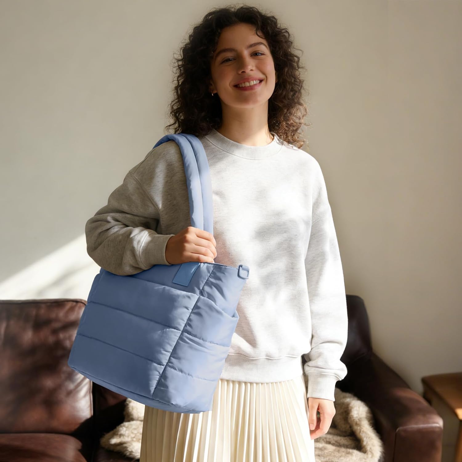 Tote Bag for Women Puffer Tote Bag Large Nurse Bags Shoulder Handbag with Zipper for Work Travel - Image 2