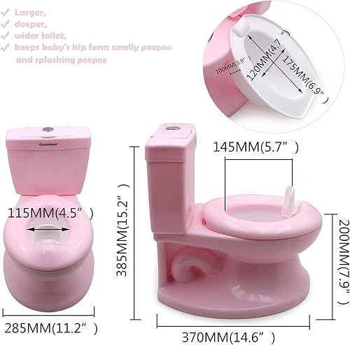 Vista 4 de HTTMT - Inodoro clásico portátil rosa realista para niños pequeños con sonido de descarga para silla de bebé asiento infantil [P/N: ET-BABY004-PINK]