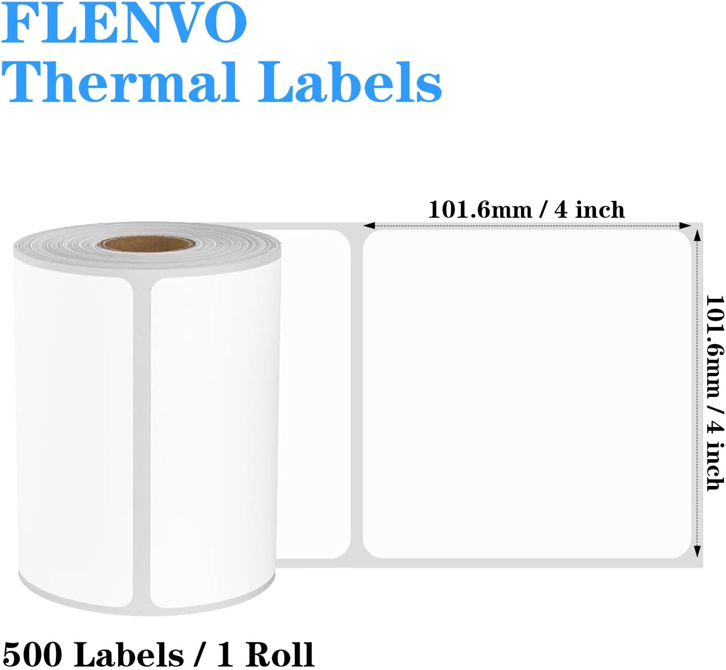 4" x 4" Direct Thermal Labels, 1 Roll (500 Labels) White Shipping Paper, Strong Adhesive, Compatible with Most Direct Thermal Label Printers