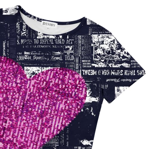 Image of PESION Womens Short Sleeve T-Shirt Sequined Tops O-Neck Funny Graphic Tees Blouse