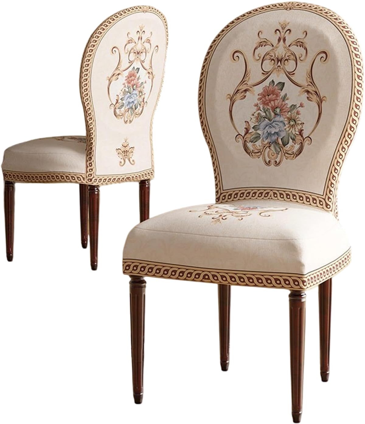 Round Back Dining Chair Slipcovers, Vintage Chairs Cover, High End Velvet Curved Back Dining Chair Cover, Without Arms Modern Oval Side Chairs for Kitchen Bedroom Dining Room(Brown,2Pcs)